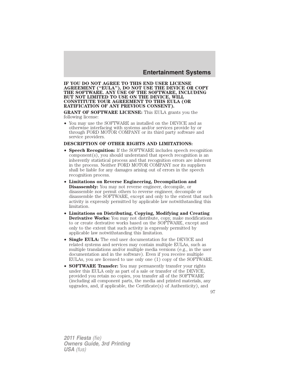 Entertainment systems | FORD 2011 Fiesta v.3 User Manual | Page 97 / 356