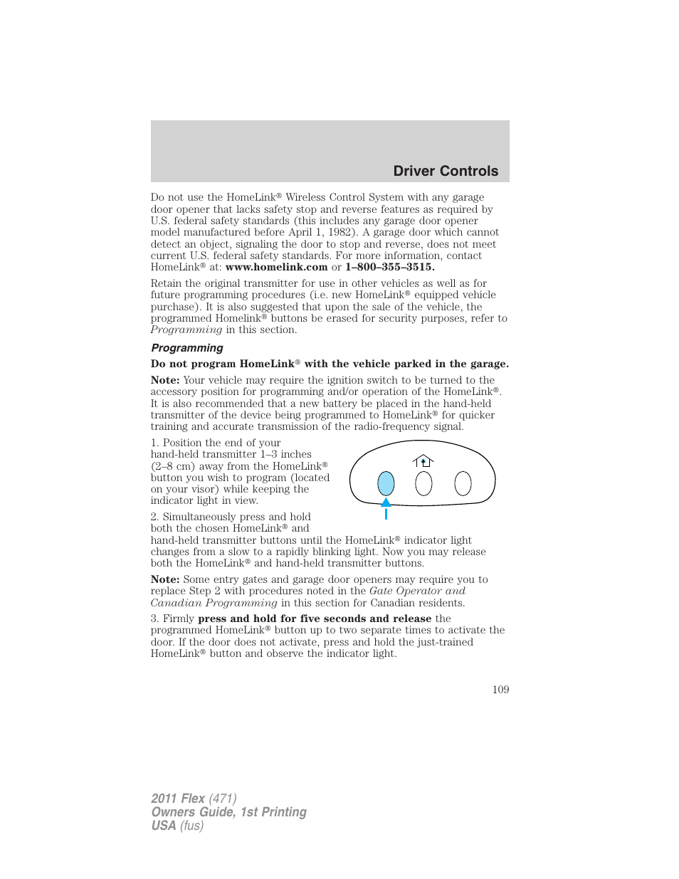 Programming, Driver controls | FORD 2011 Flex v.1 User Manual | Page 109 / 418