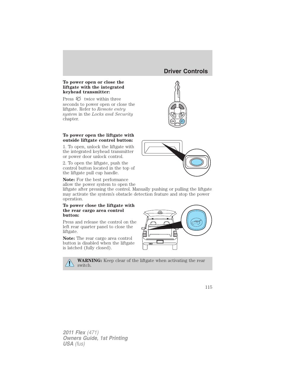 Driver controls | FORD 2011 Flex v.1 User Manual | Page 115 / 418