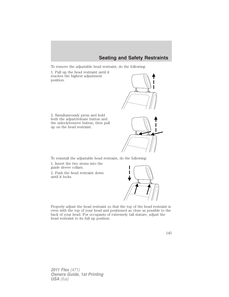 Seating and safety restraints | FORD 2011 Flex v.1 User Manual | Page 145 / 418