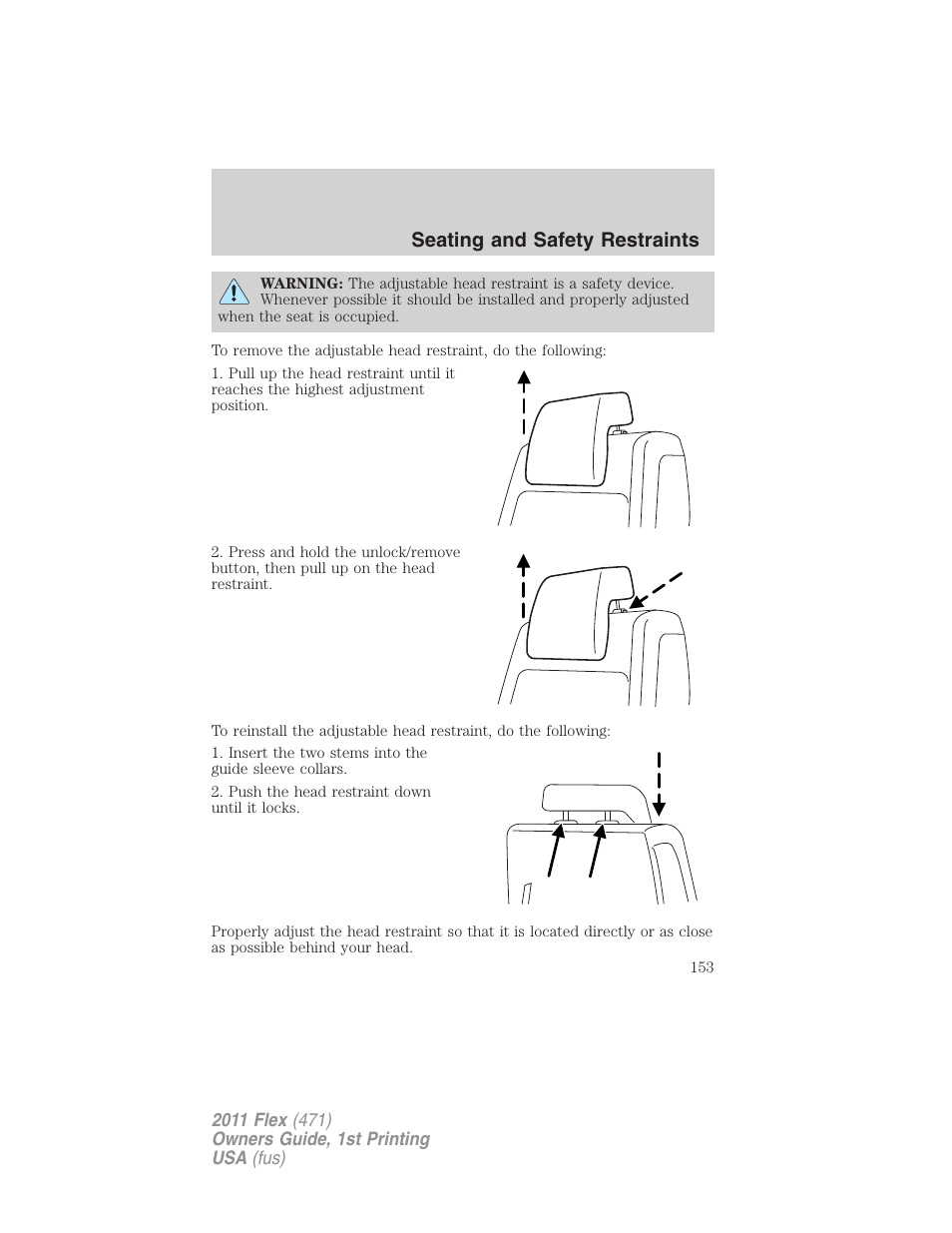 Seating and safety restraints | FORD 2011 Flex v.1 User Manual | Page 153 / 418