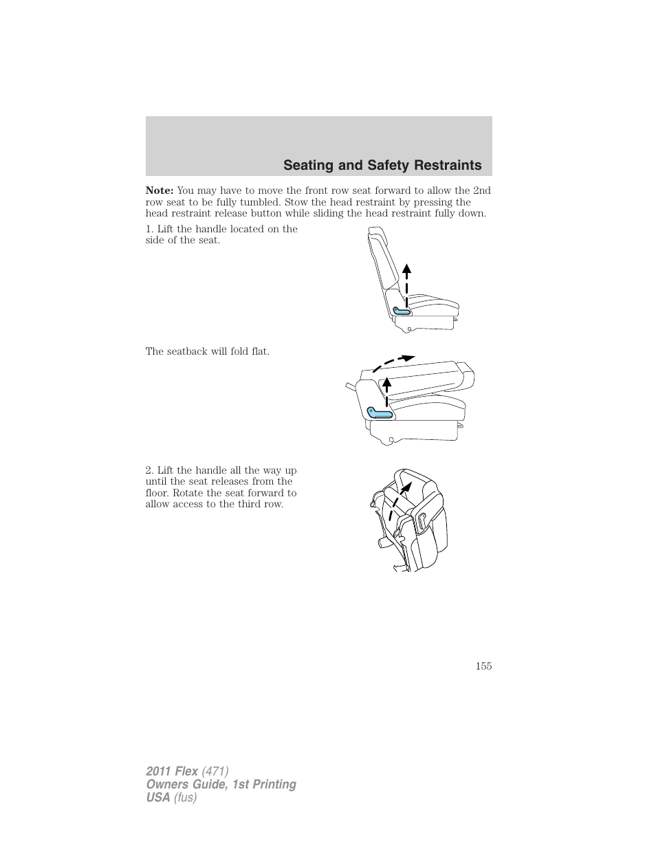 Seating and safety restraints | FORD 2011 Flex v.1 User Manual | Page 155 / 418