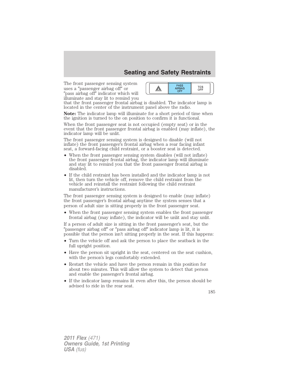 Seating and safety restraints | FORD 2011 Flex v.1 User Manual | Page 185 / 418