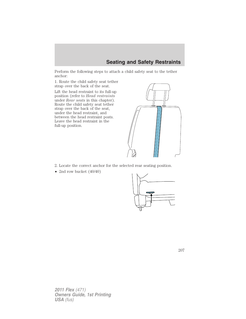 Seating and safety restraints | FORD 2011 Flex v.1 User Manual | Page 207 / 418