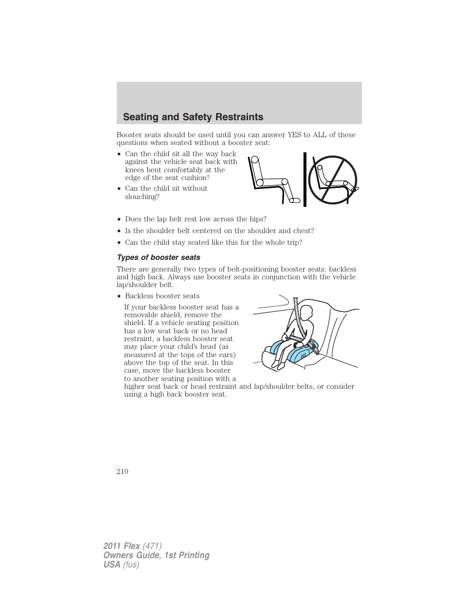 Types of booster seats, Seating and safety restraints | FORD 2011 Flex v.1 User Manual | Page 210 / 418