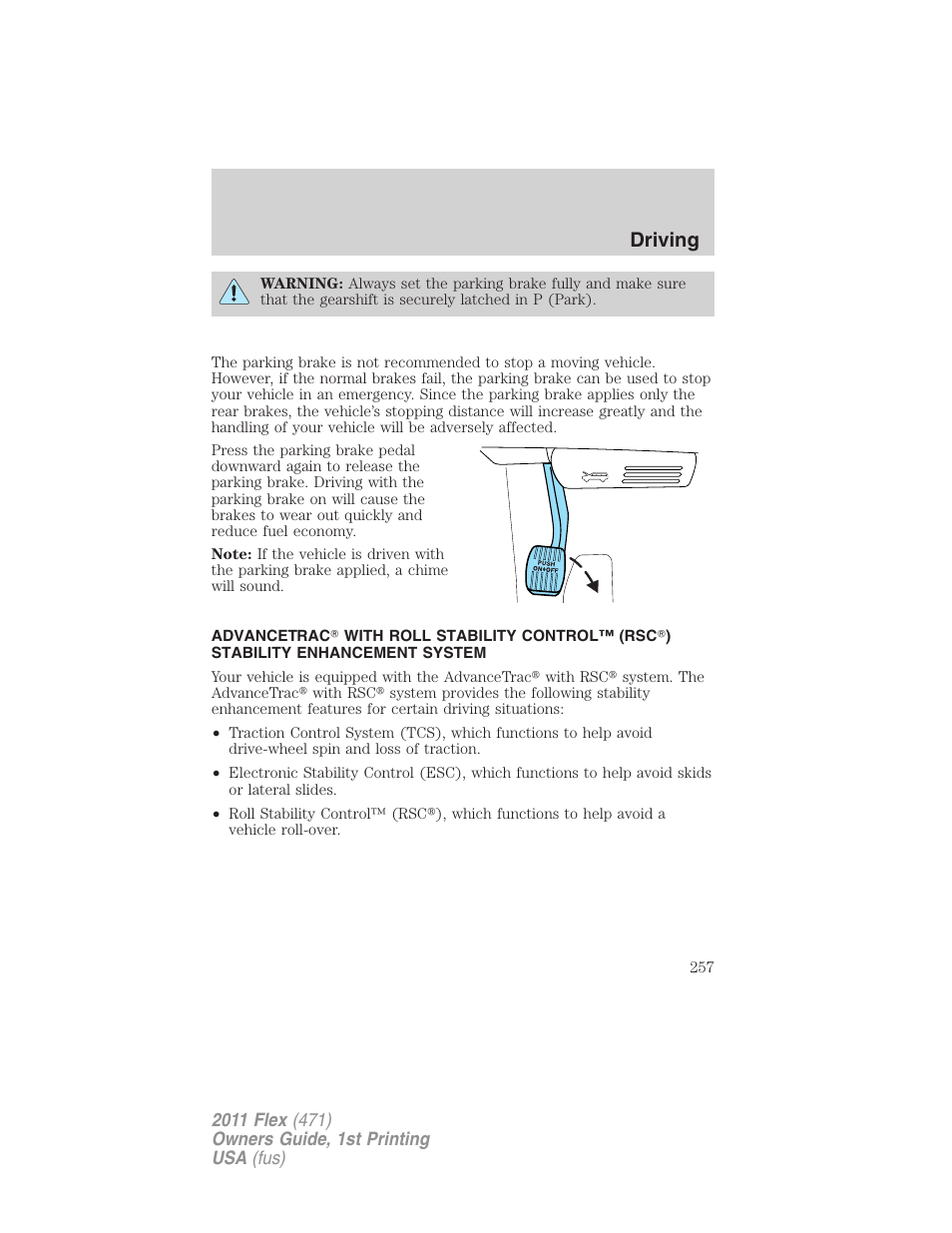 Advancetrac, Driving | FORD 2011 Flex v.1 User Manual | Page 257 / 418