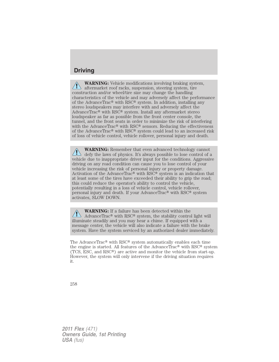 Driving | FORD 2011 Flex v.1 User Manual | Page 258 / 418