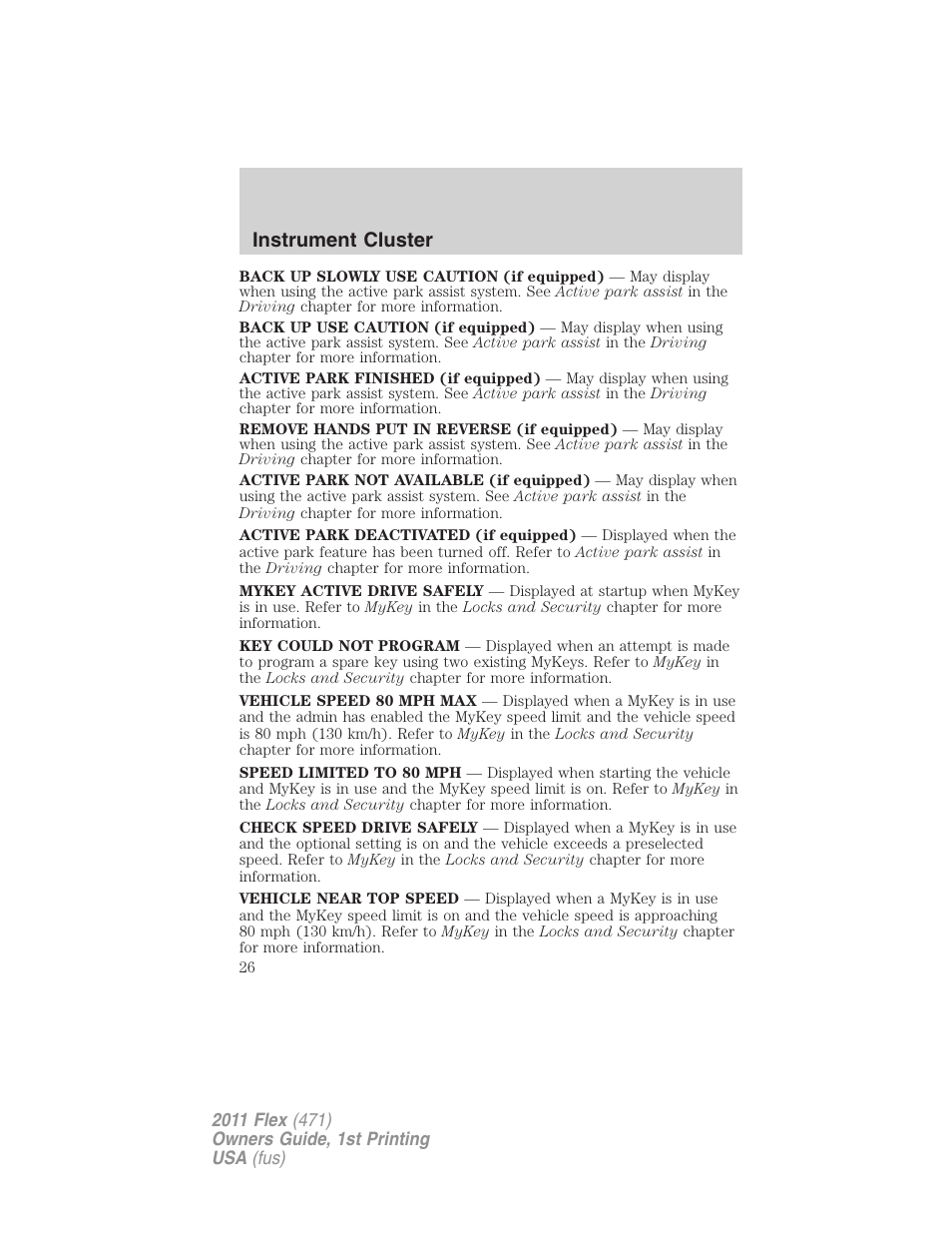 Instrument cluster | FORD 2011 Flex v.1 User Manual | Page 26 / 418