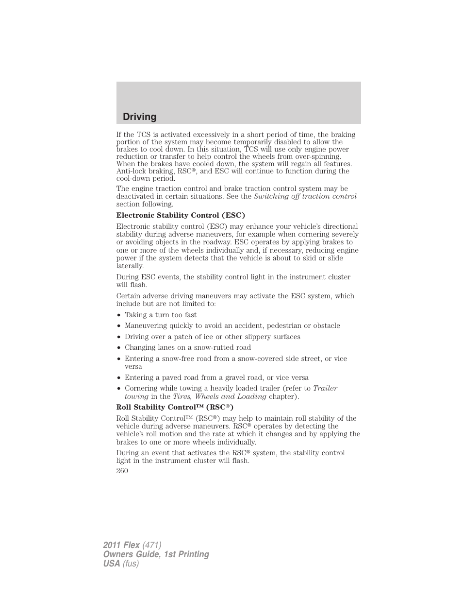 Driving | FORD 2011 Flex v.1 User Manual | Page 260 / 418