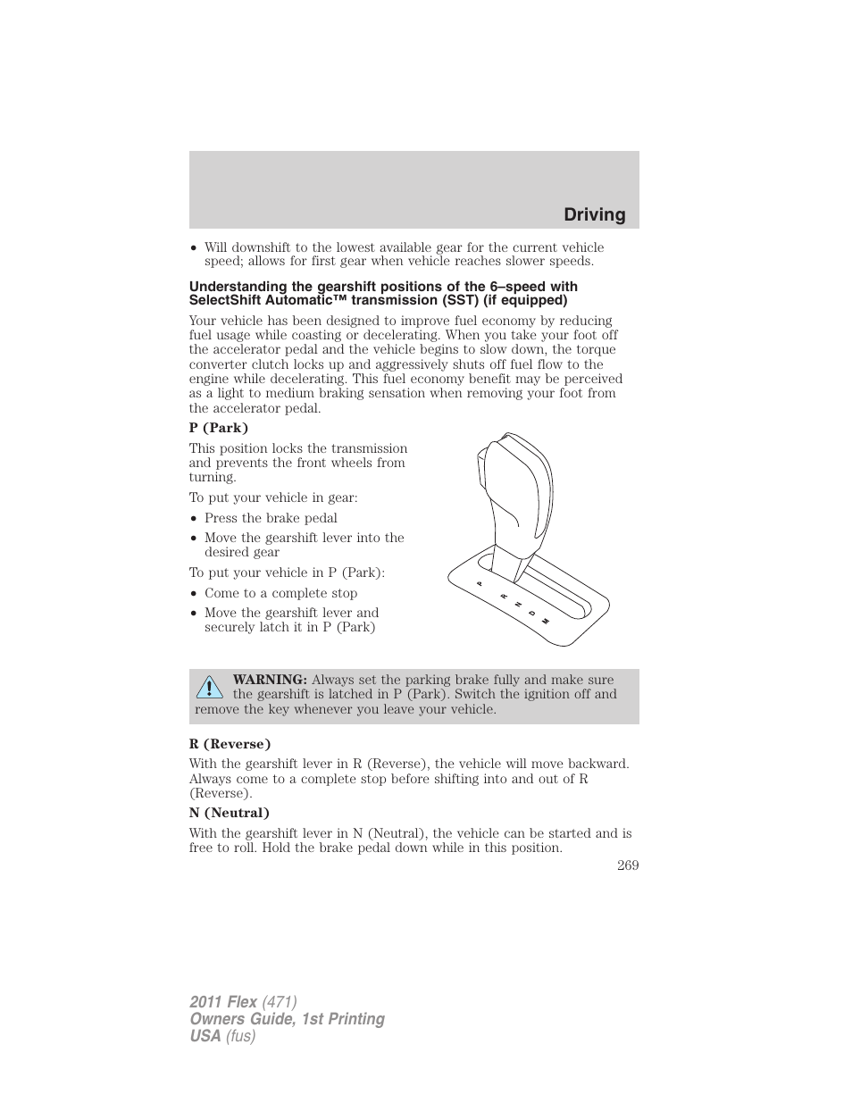 Driving | FORD 2011 Flex v.1 User Manual | Page 269 / 418