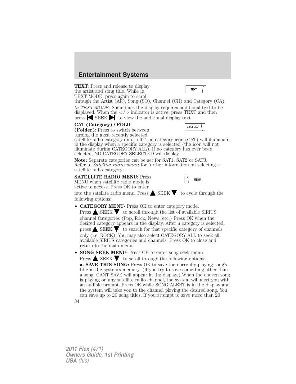 Entertainment systems | FORD 2011 Flex v.1 User Manual | Page 34 / 418