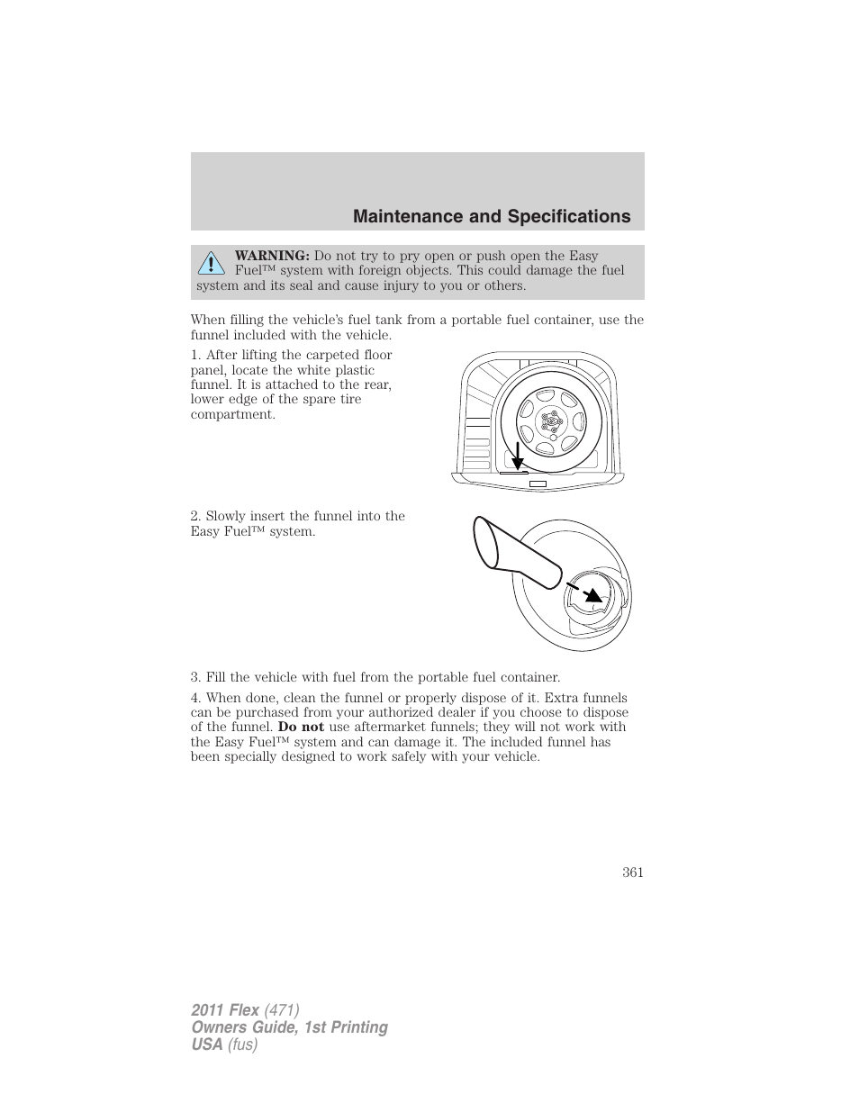 Maintenance and specifications | FORD 2011 Flex v.1 User Manual | Page 361 / 418