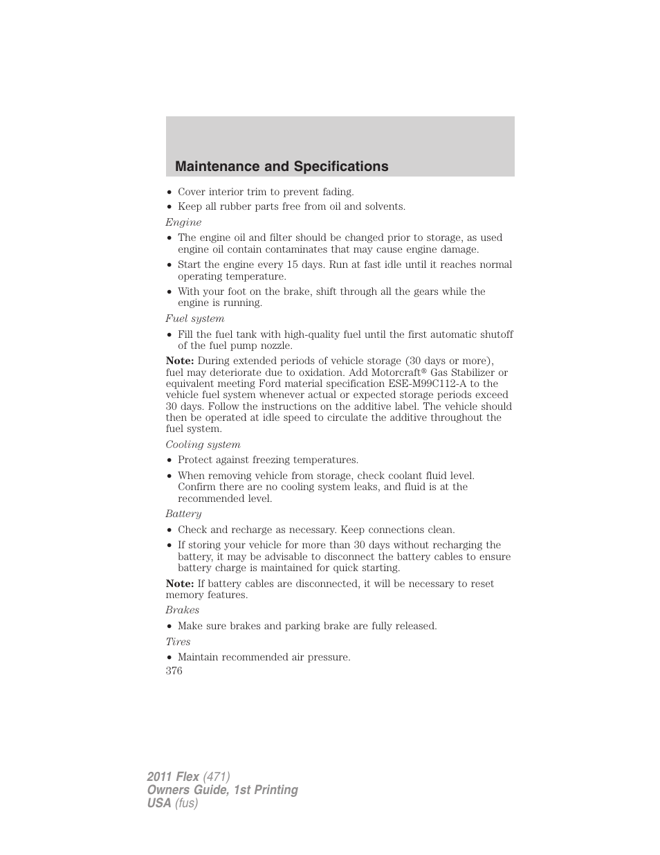 Maintenance and specifications | FORD 2011 Flex v.1 User Manual | Page 376 / 418