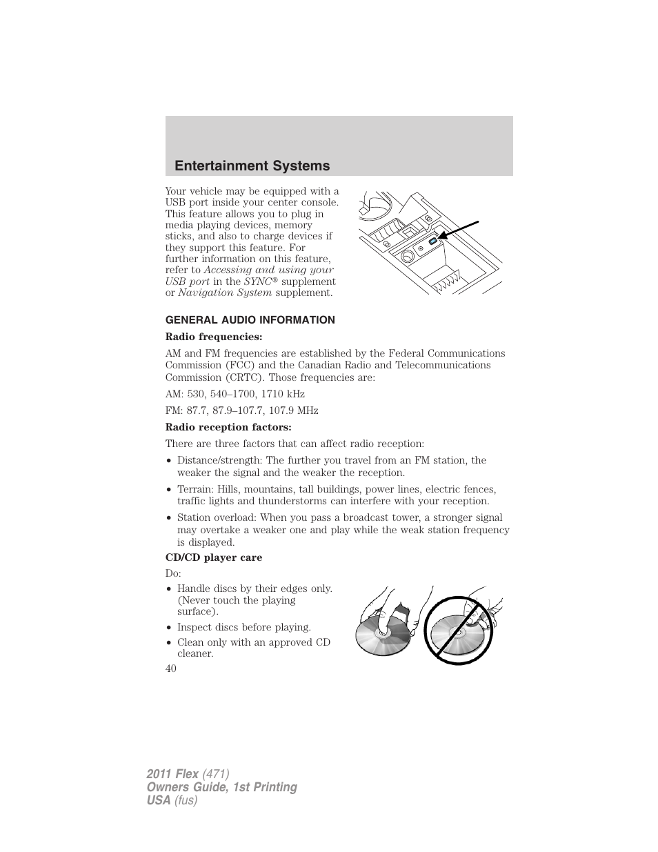 General audio information, Entertainment systems | FORD 2011 Flex v.1 User Manual | Page 40 / 418
