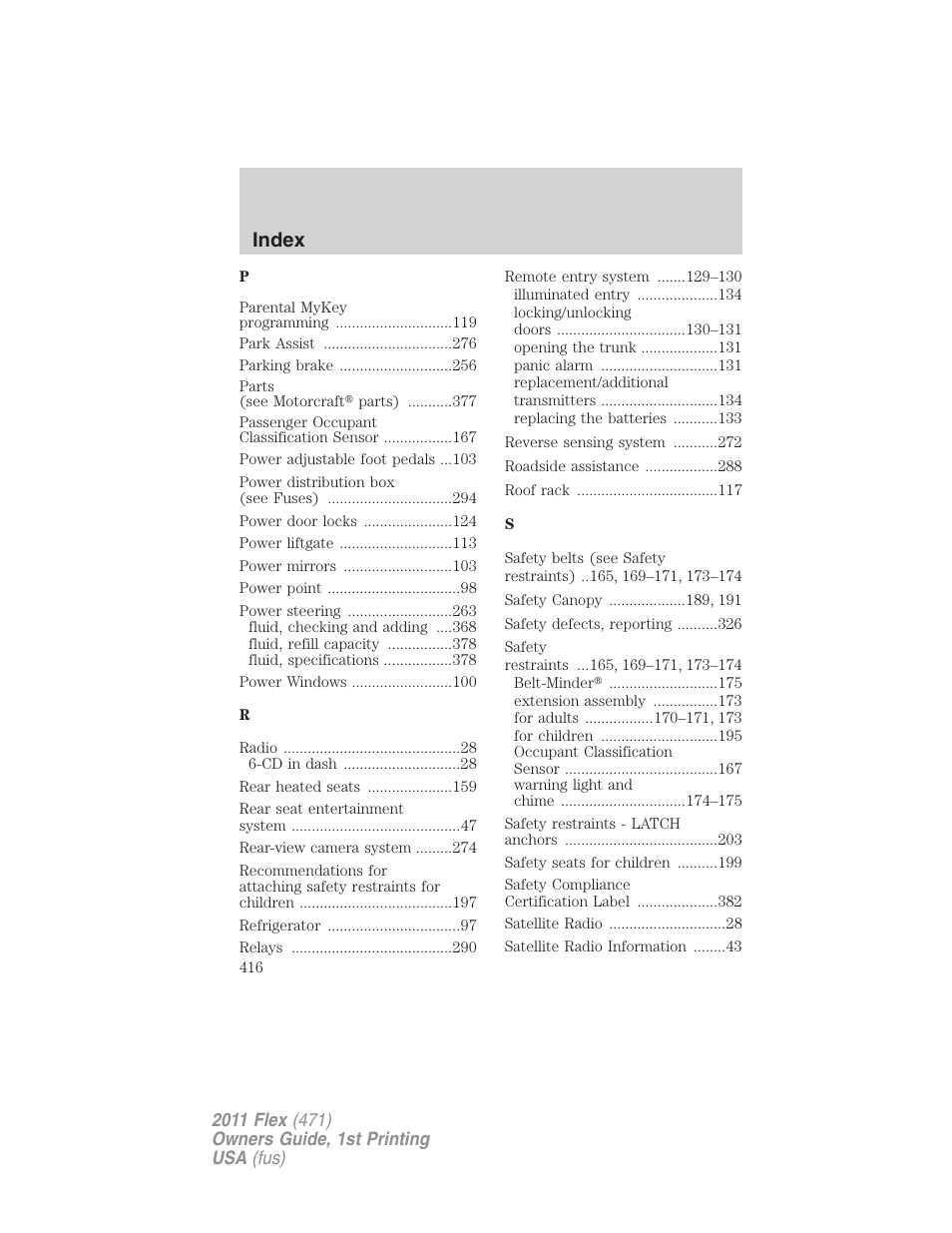 Index | FORD 2011 Flex v.1 User Manual | Page 416 / 418