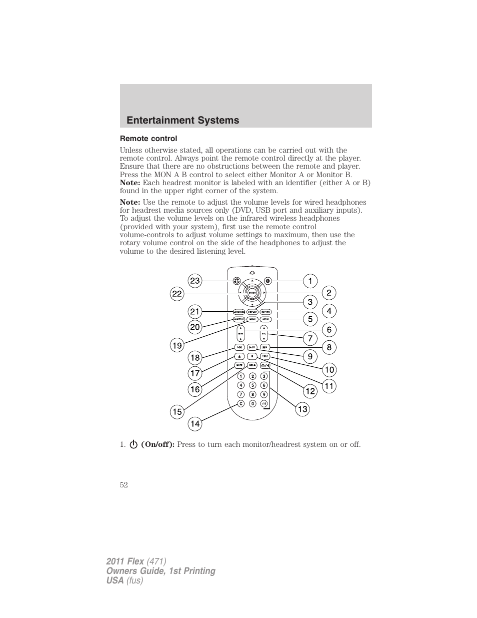 Remote control, Entertainment systems | FORD 2011 Flex v.1 User Manual | Page 52 / 418