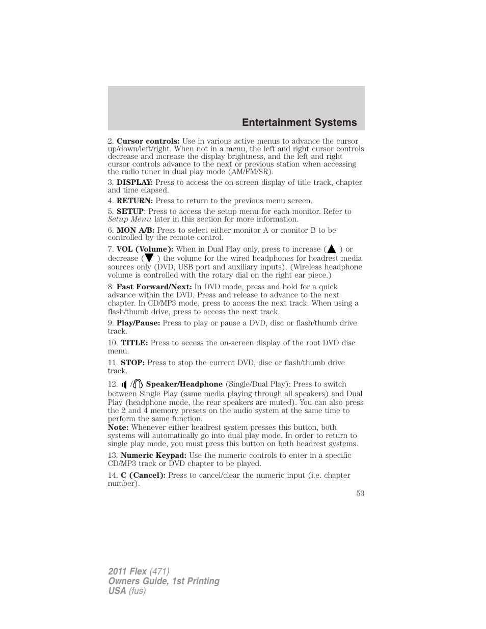 Entertainment systems | FORD 2011 Flex v.1 User Manual | Page 53 / 418