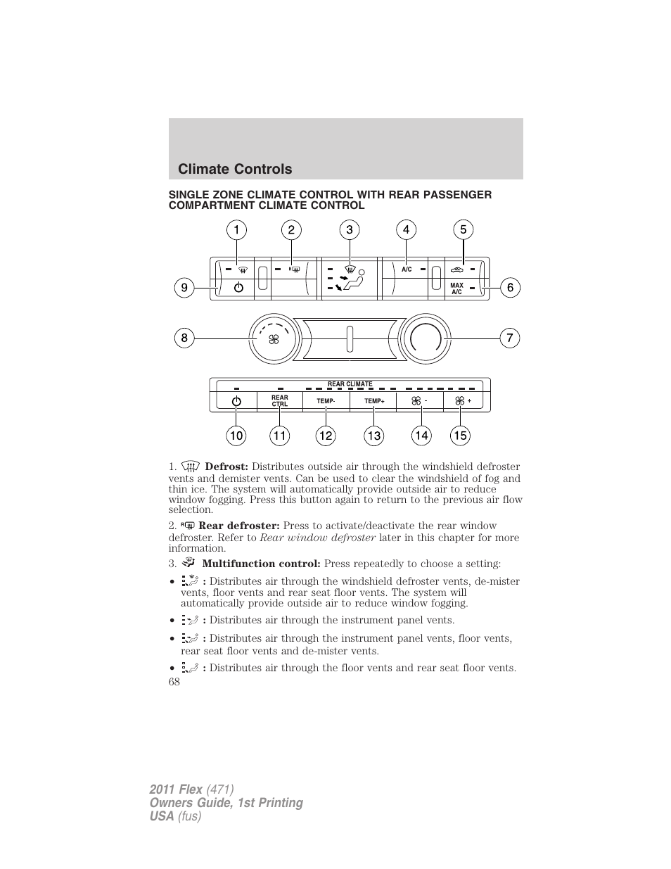 Climate controls, Manual heating and air conditioning | FORD 2011 Flex v.1 User Manual | Page 68 / 418