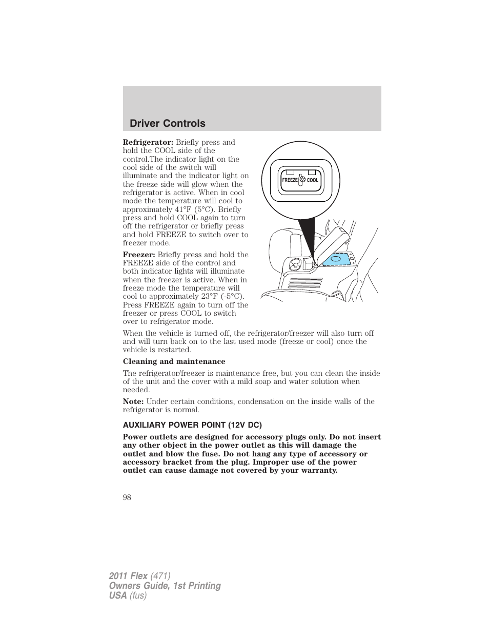 Auxiliary power point (12v dc), Driver controls | FORD 2011 Flex v.1 User Manual | Page 98 / 418