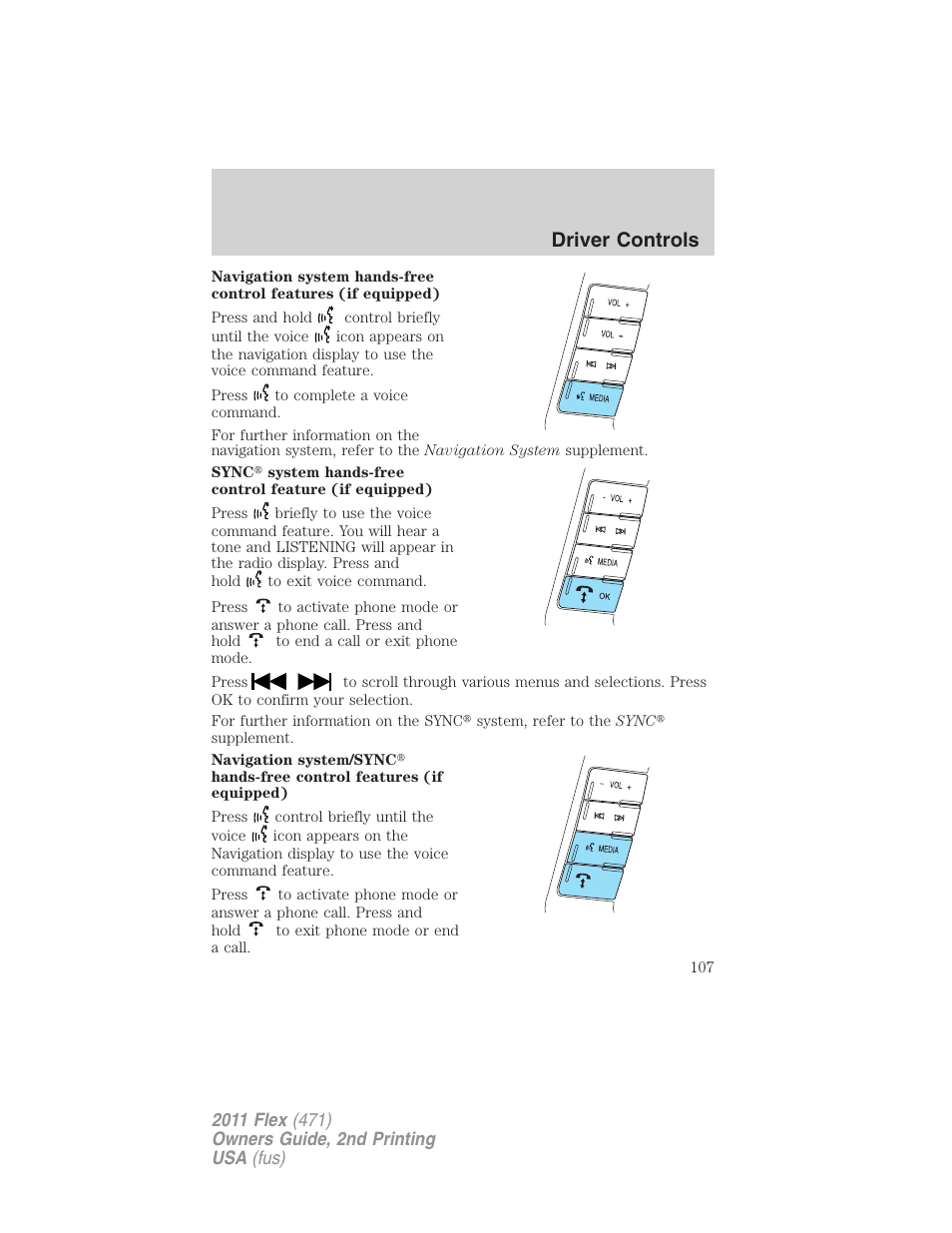 Driver controls | FORD 2011 Flex v.2 User Manual | Page 107 / 418