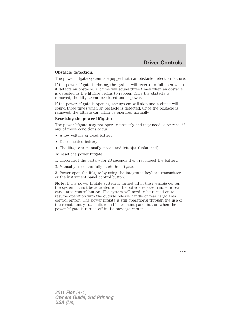 Driver controls | FORD 2011 Flex v.2 User Manual | Page 117 / 418