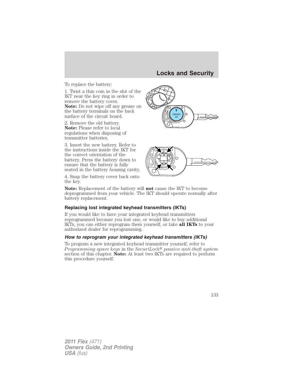 Locks and security | FORD 2011 Flex v.2 User Manual | Page 133 / 418