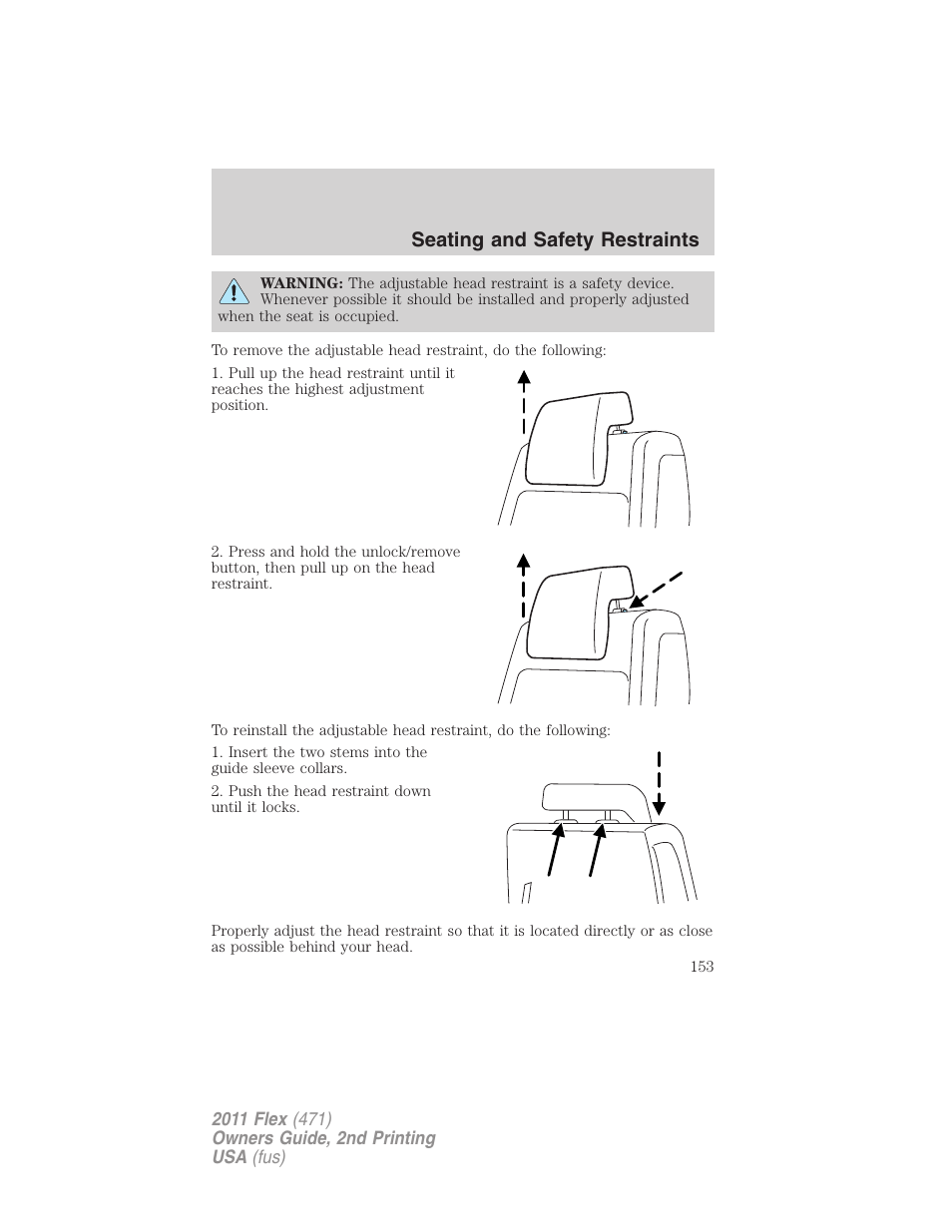 Seating and safety restraints | FORD 2011 Flex v.2 User Manual | Page 153 / 418