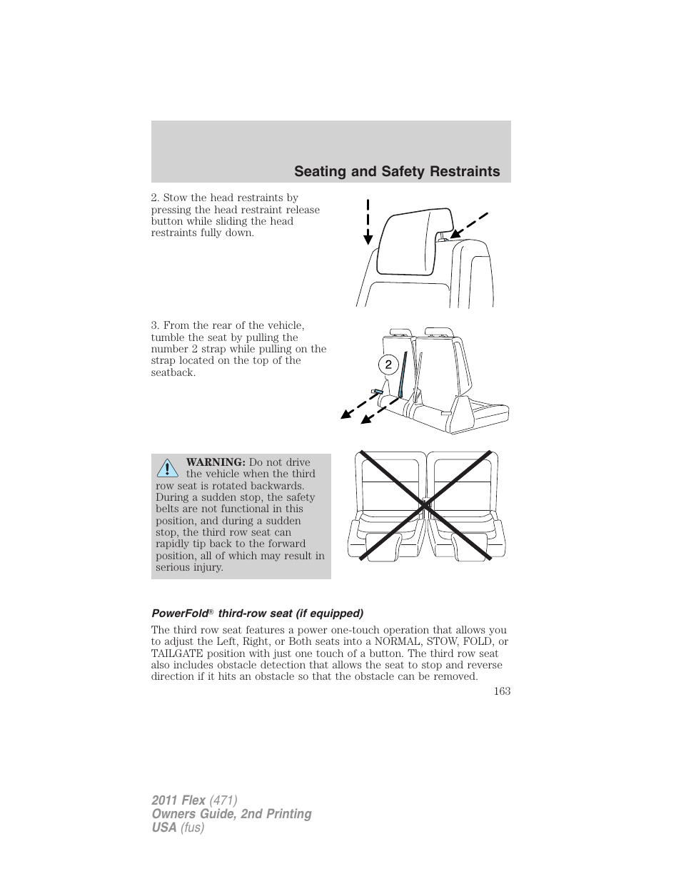 Powerfold third-row seat (if equipped), Seating and safety restraints | FORD 2011 Flex v.2 User Manual | Page 163 / 418