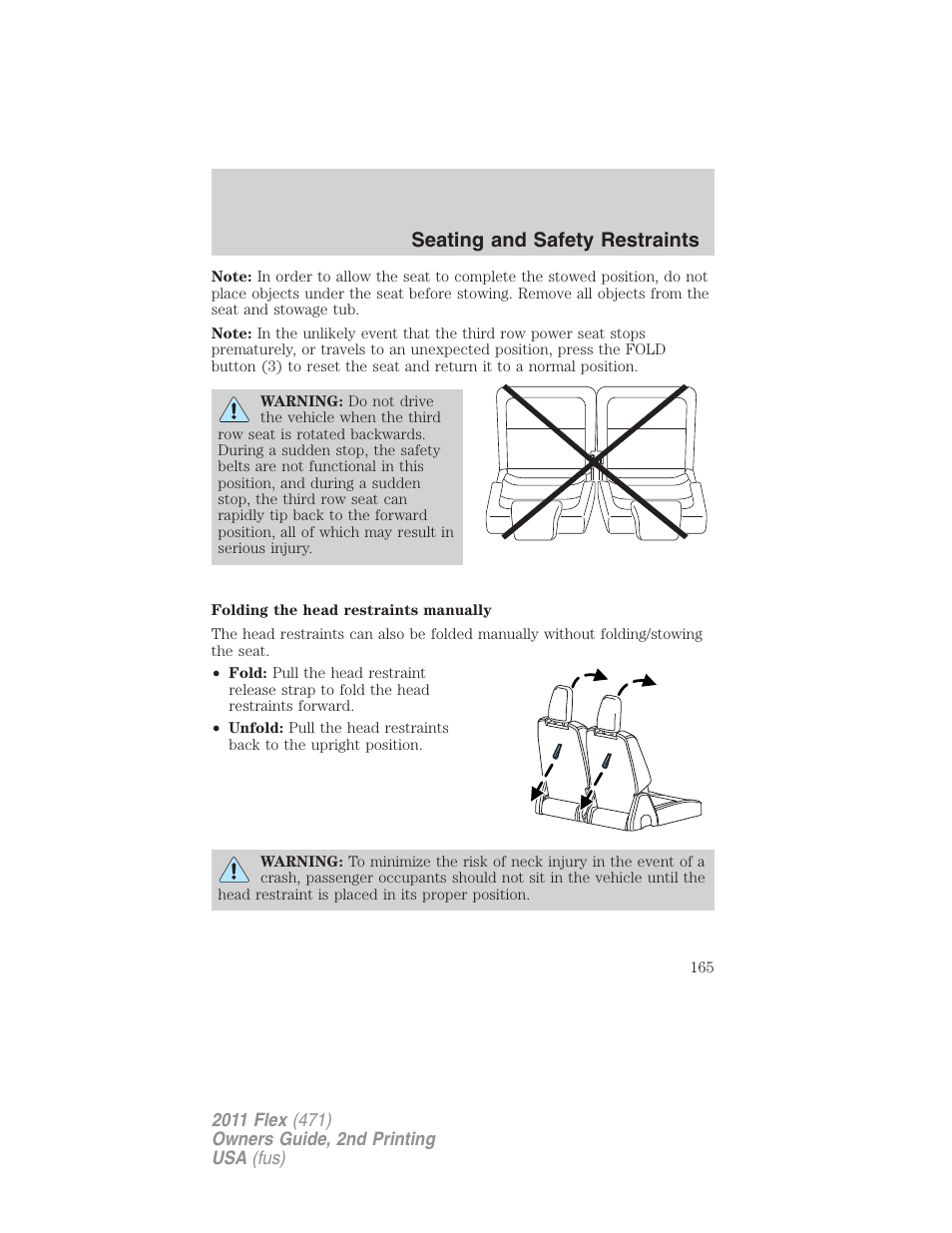 Seating and safety restraints | FORD 2011 Flex v.2 User Manual | Page 165 / 418