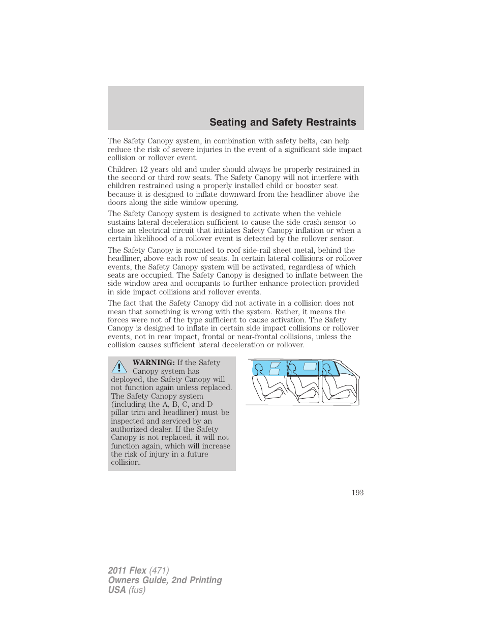 Seating and safety restraints | FORD 2011 Flex v.2 User Manual | Page 193 / 418