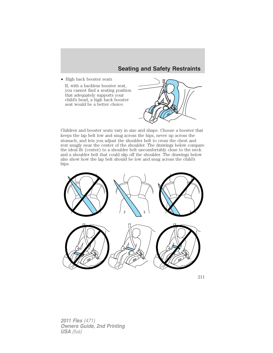 Seating and safety restraints | FORD 2011 Flex v.2 User Manual | Page 211 / 418