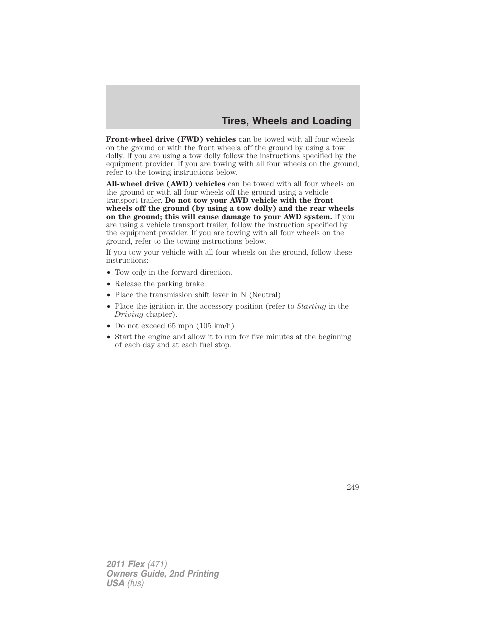 Tires, wheels and loading | FORD 2011 Flex v.2 User Manual | Page 249 / 418