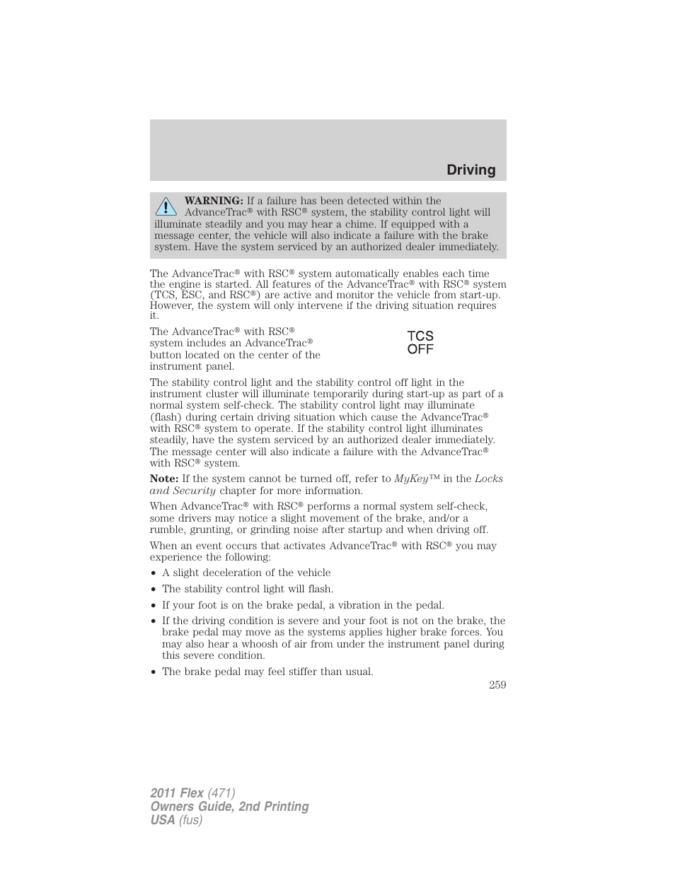 Driving | FORD 2011 Flex v.2 User Manual | Page 259 / 418