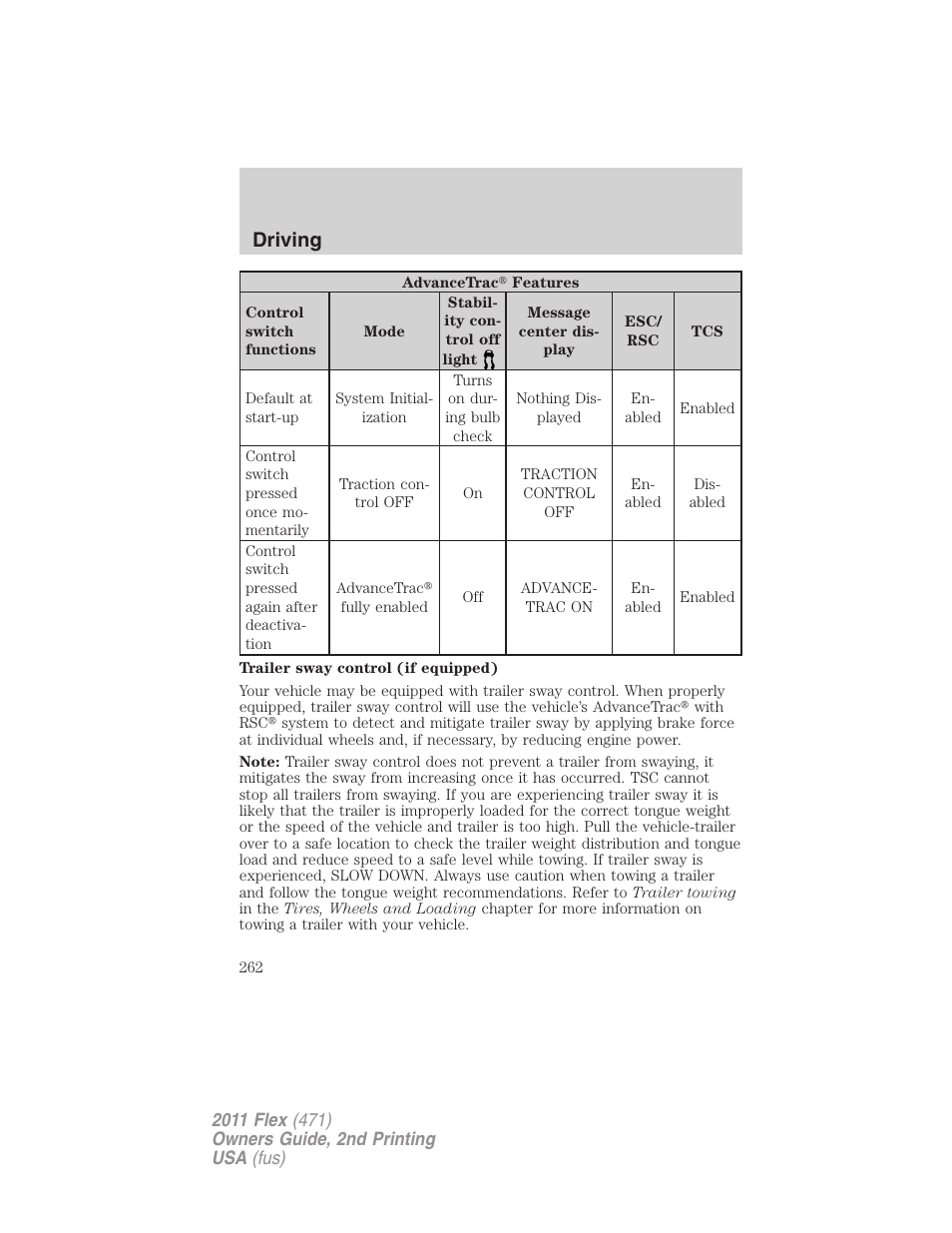 Driving | FORD 2011 Flex v.2 User Manual | Page 262 / 418
