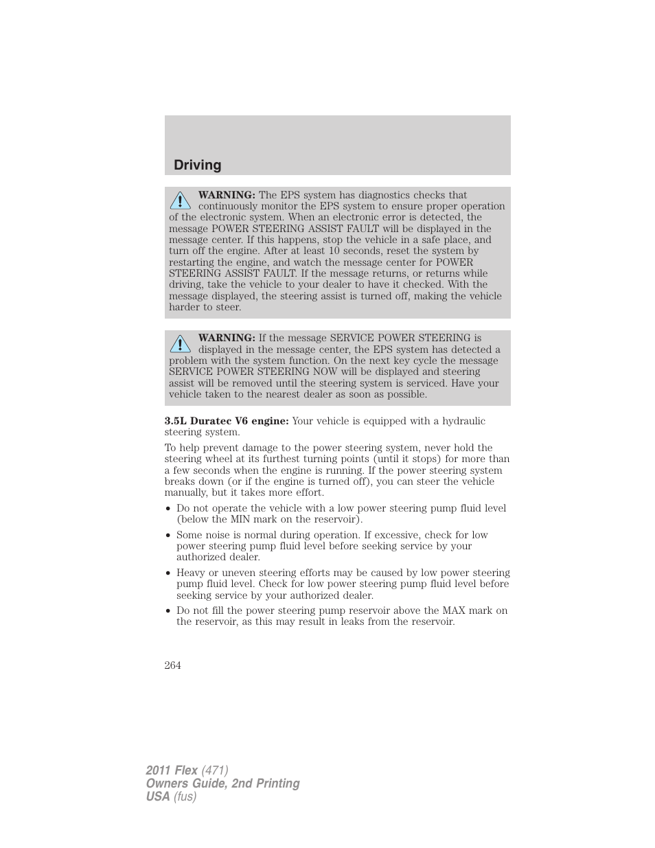 Driving | FORD 2011 Flex v.2 User Manual | Page 264 / 418