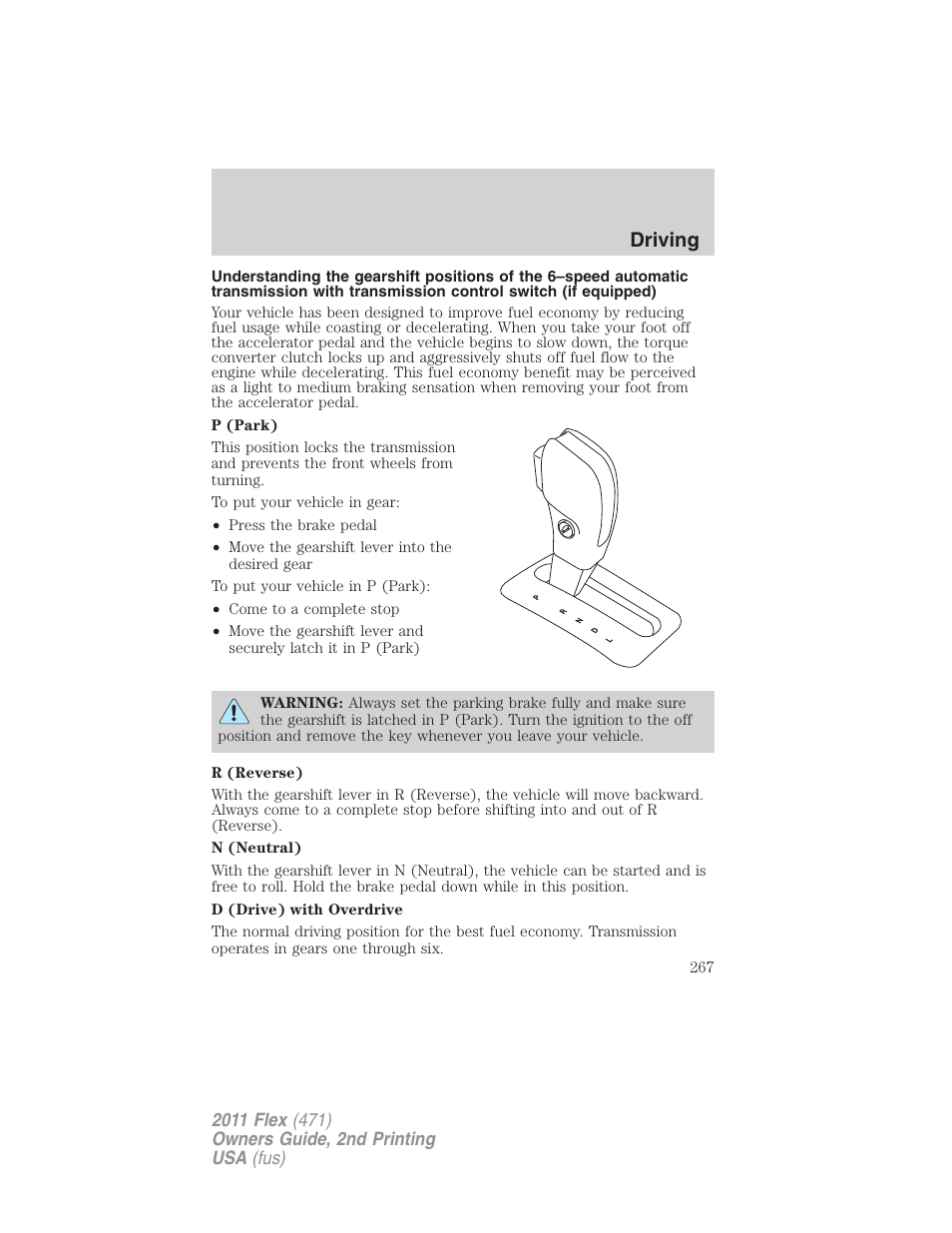 Driving | FORD 2011 Flex v.2 User Manual | Page 267 / 418