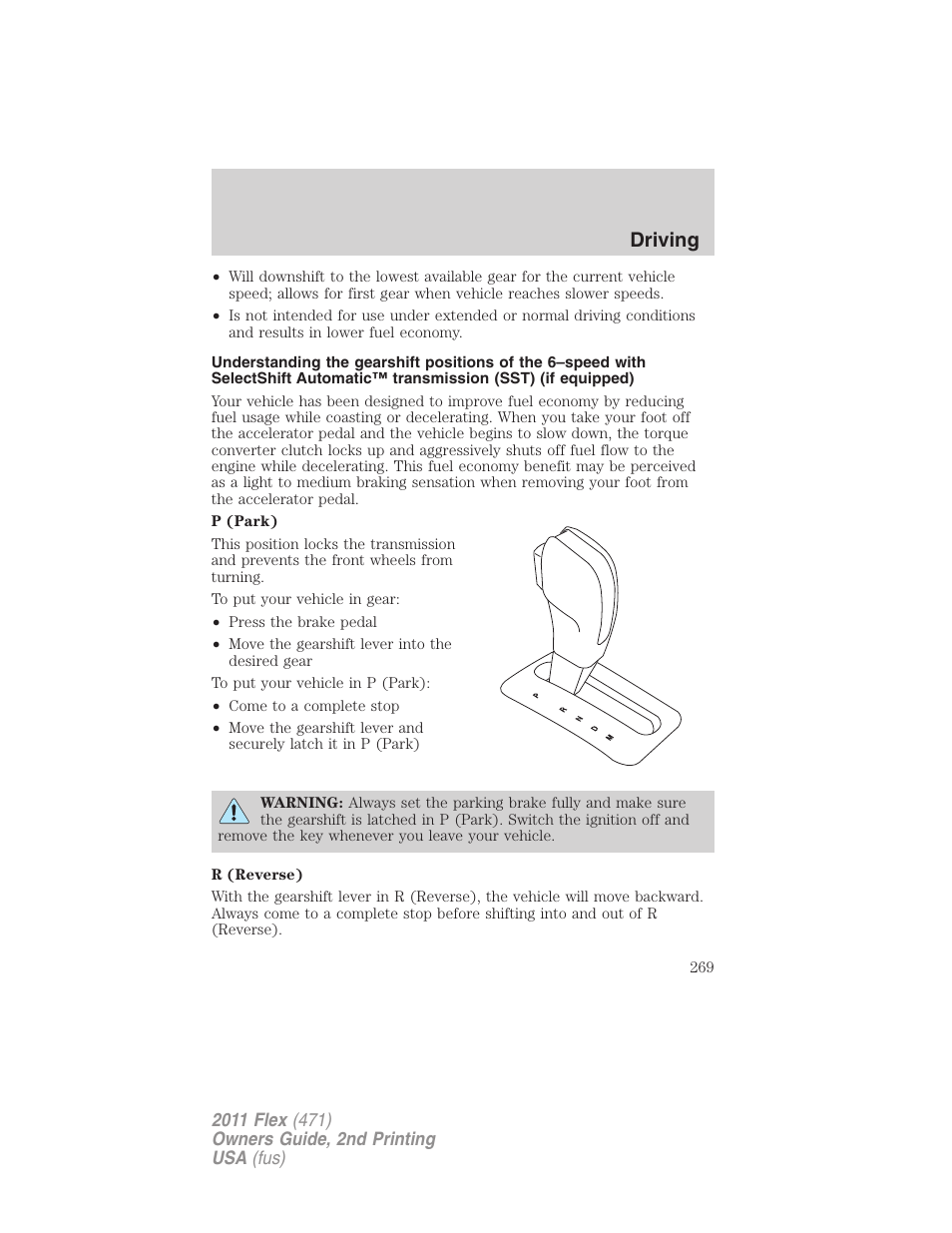 Driving | FORD 2011 Flex v.2 User Manual | Page 269 / 418