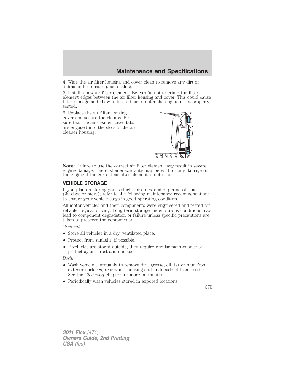 Vehicle storage, Maintenance and specifications | FORD 2011 Flex v.2 User Manual | Page 375 / 418