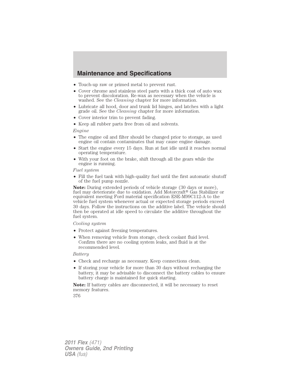 Maintenance and specifications | FORD 2011 Flex v.2 User Manual | Page 376 / 418