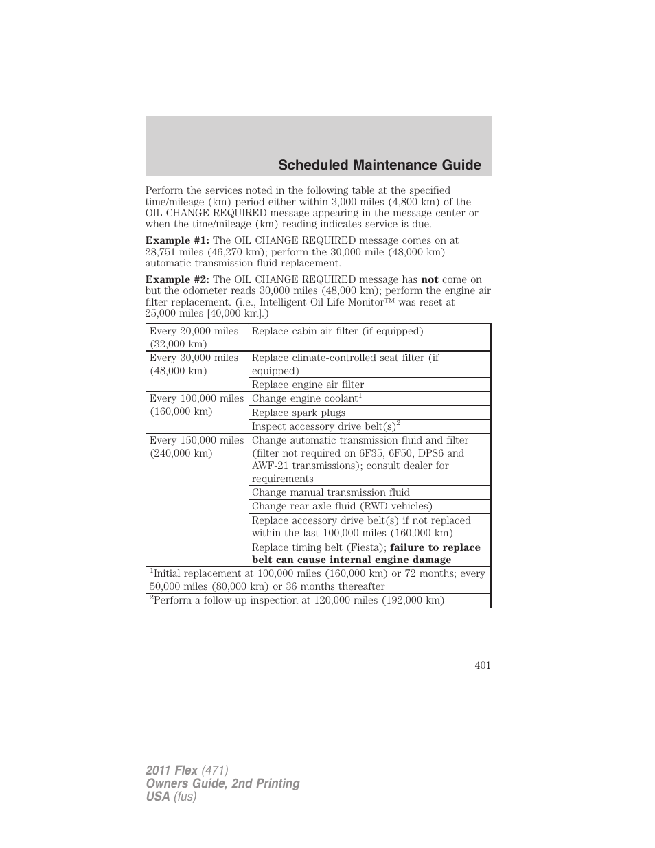 Scheduled maintenance guide | FORD 2011 Flex v.2 User Manual | Page 401 / 418