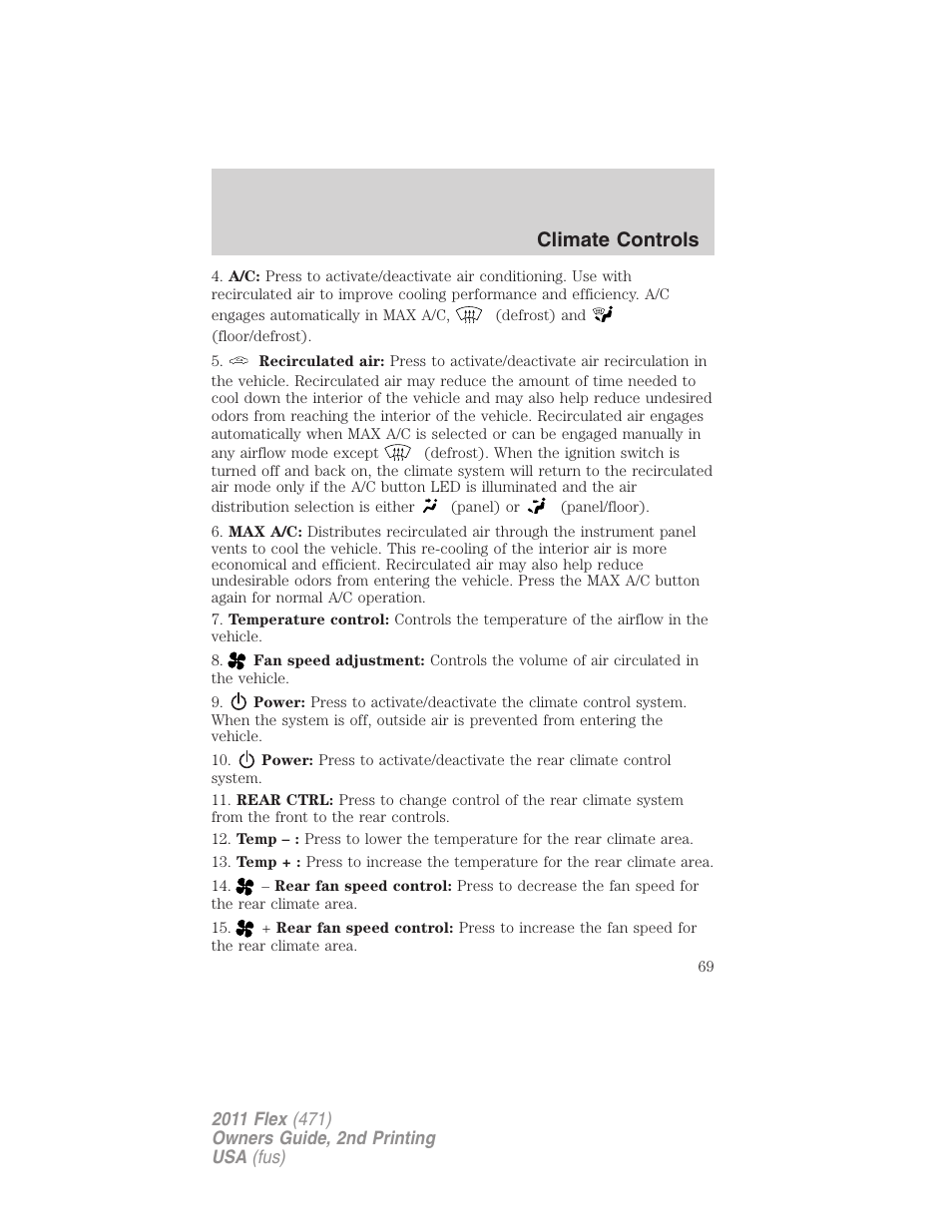 Climate controls | FORD 2011 Flex v.2 User Manual | Page 69 / 418