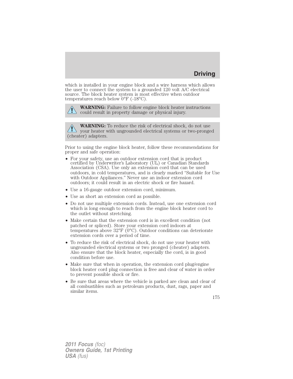 Driving | FORD 2011 Focus v.1 User Manual | Page 175 / 301
