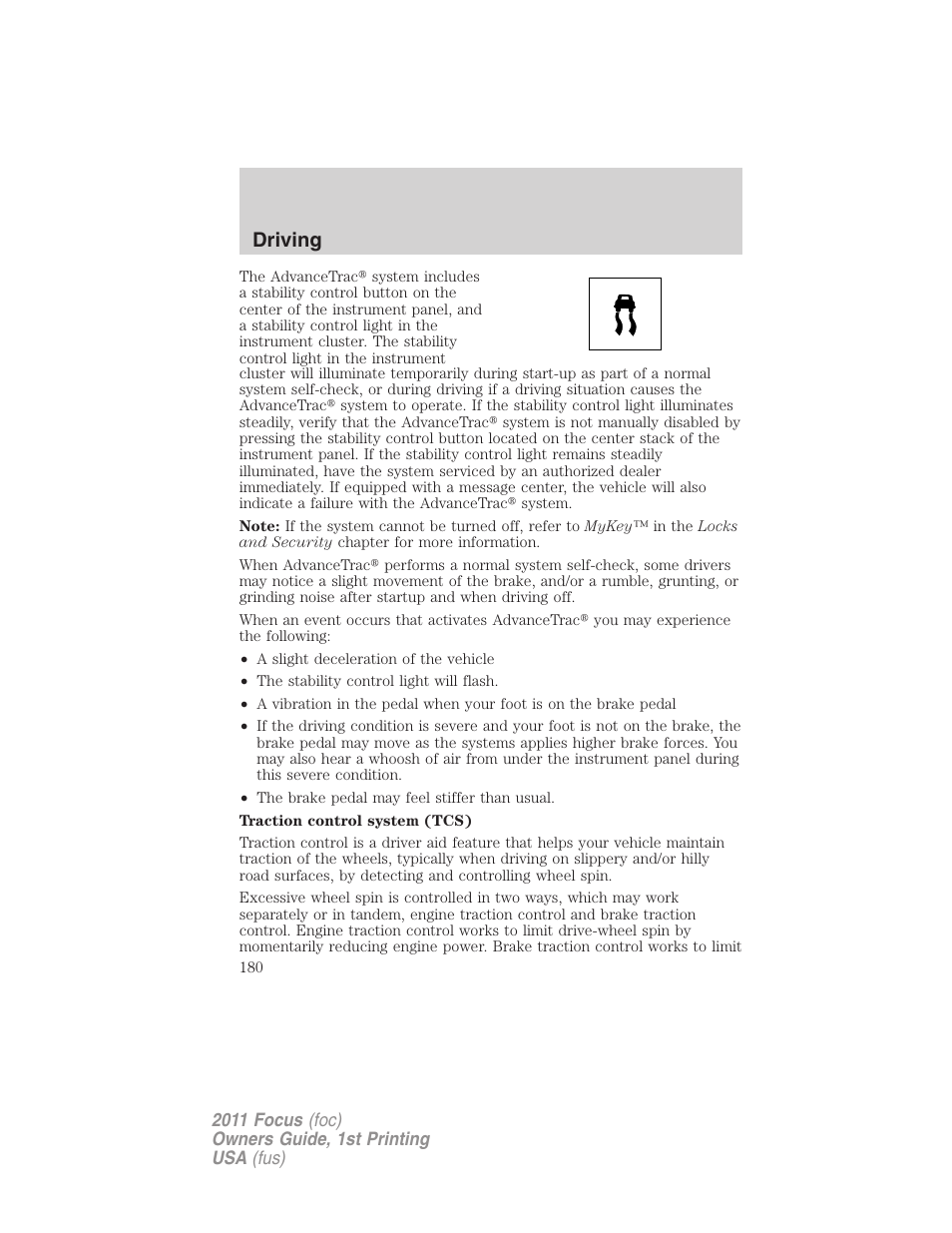 Driving | FORD 2011 Focus v.1 User Manual | Page 180 / 301