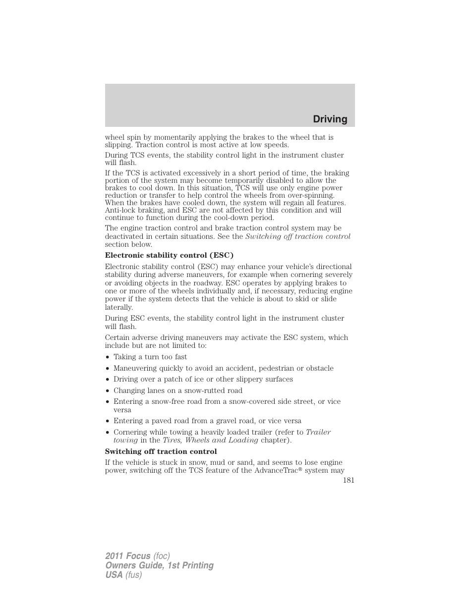 Driving | FORD 2011 Focus v.1 User Manual | Page 181 / 301