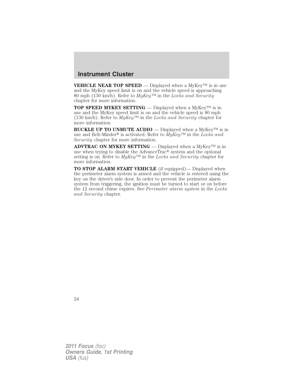 Instrument cluster | FORD 2011 Focus v.1 User Manual | Page 24 / 301