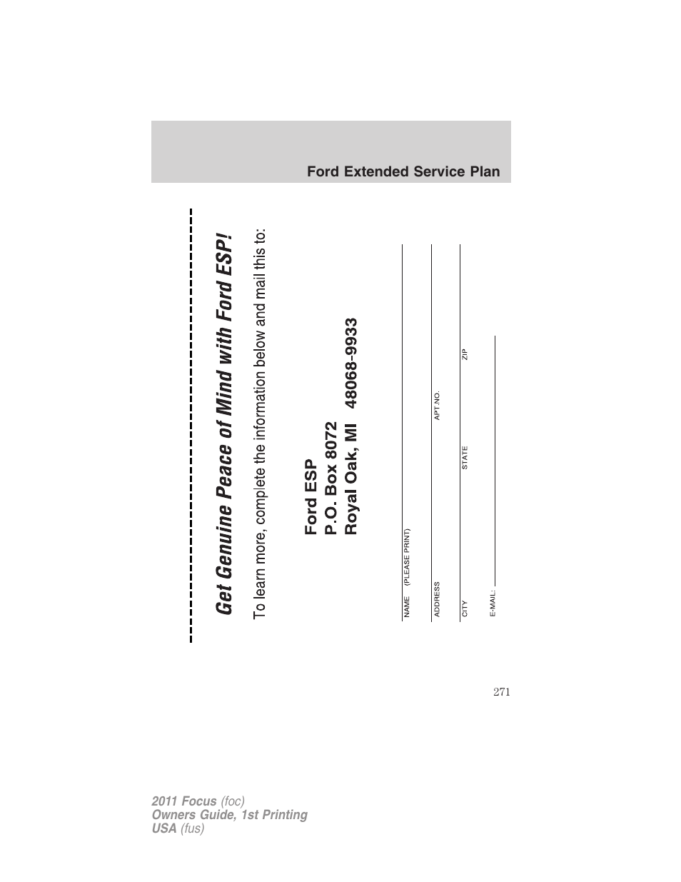 FORD 2011 Focus v.1 User Manual | Page 271 / 301