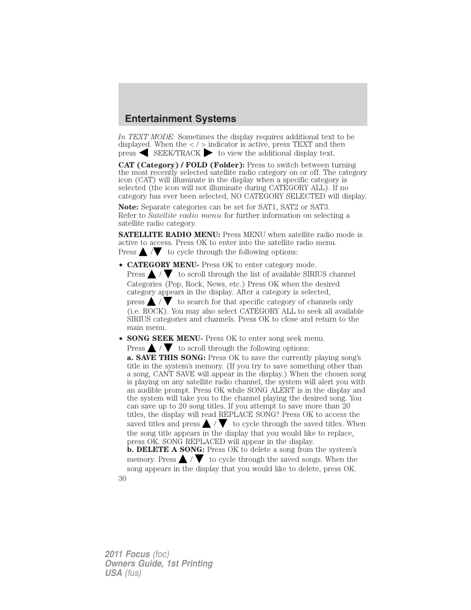 Entertainment systems | FORD 2011 Focus v.1 User Manual | Page 30 / 301