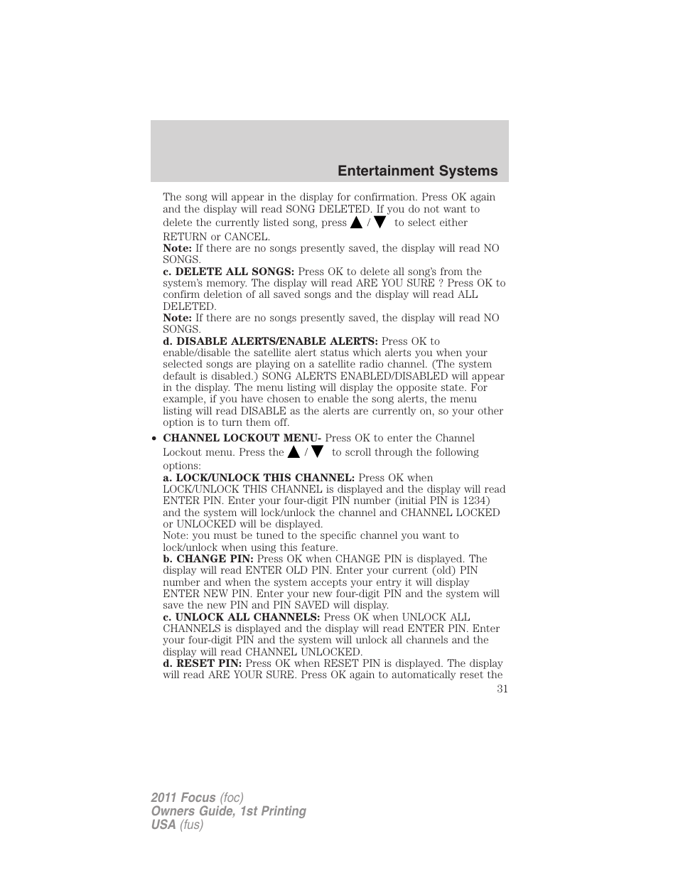 Entertainment systems | FORD 2011 Focus v.1 User Manual | Page 31 / 301