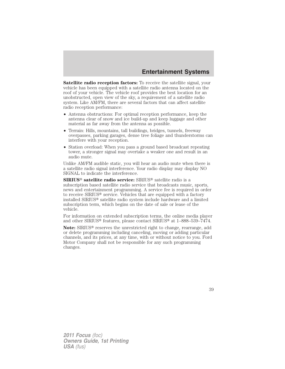 Entertainment systems | FORD 2011 Focus v.1 User Manual | Page 39 / 301