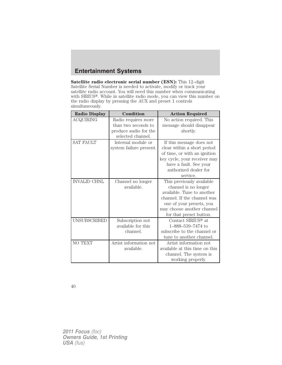 Entertainment systems | FORD 2011 Focus v.1 User Manual | Page 40 / 301